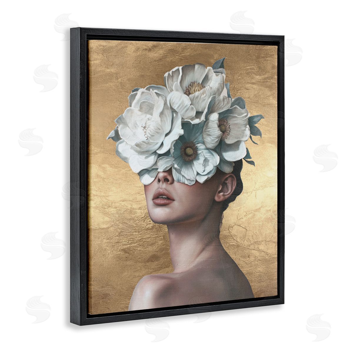 Flower Lady on Gold Black Floating Frame Canvas Wall Art, Home Decor by Svetlana Aleynikova