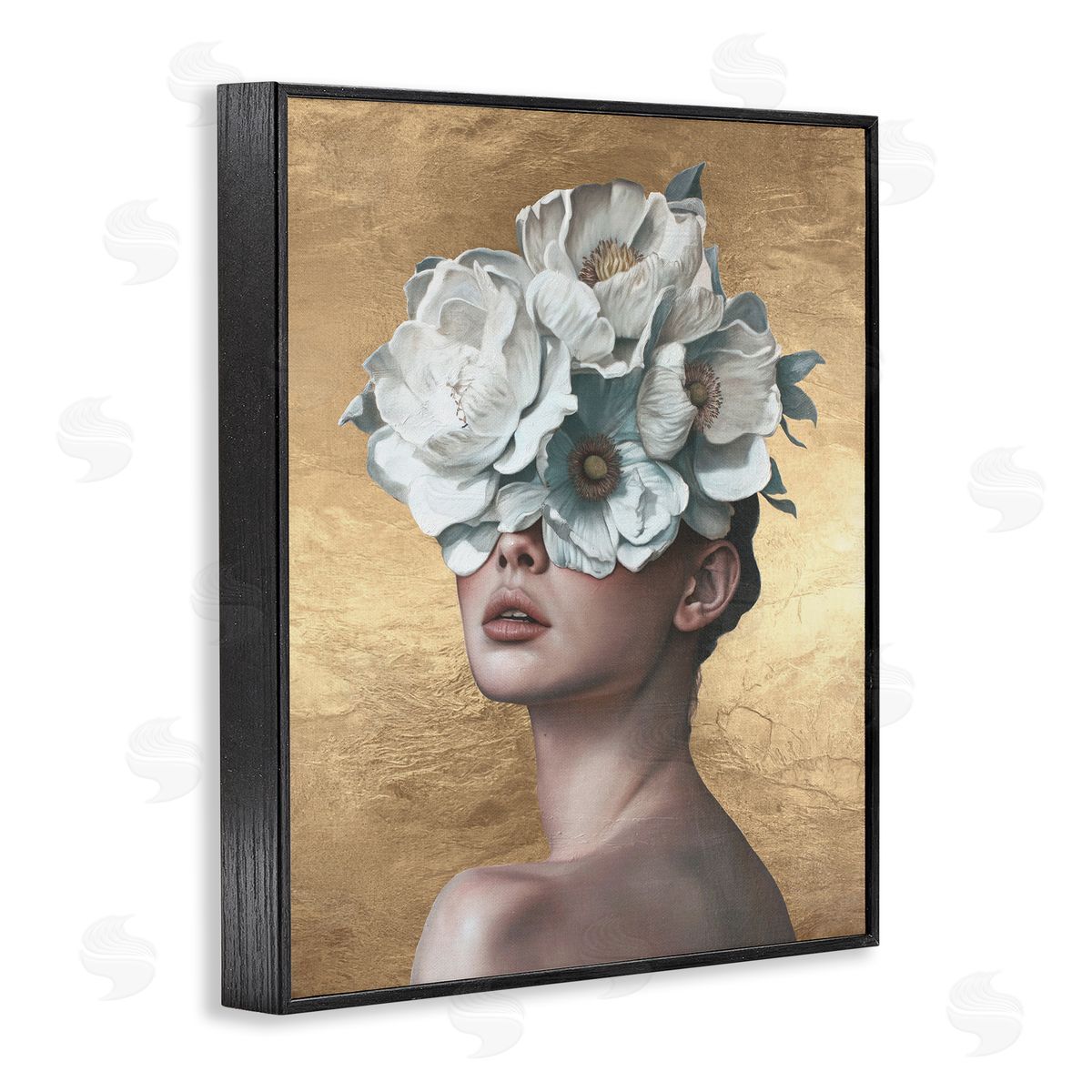 Flower Lady on Gold Black Frame Print Wall Art, Home Decor by Svetlana Aleynikova