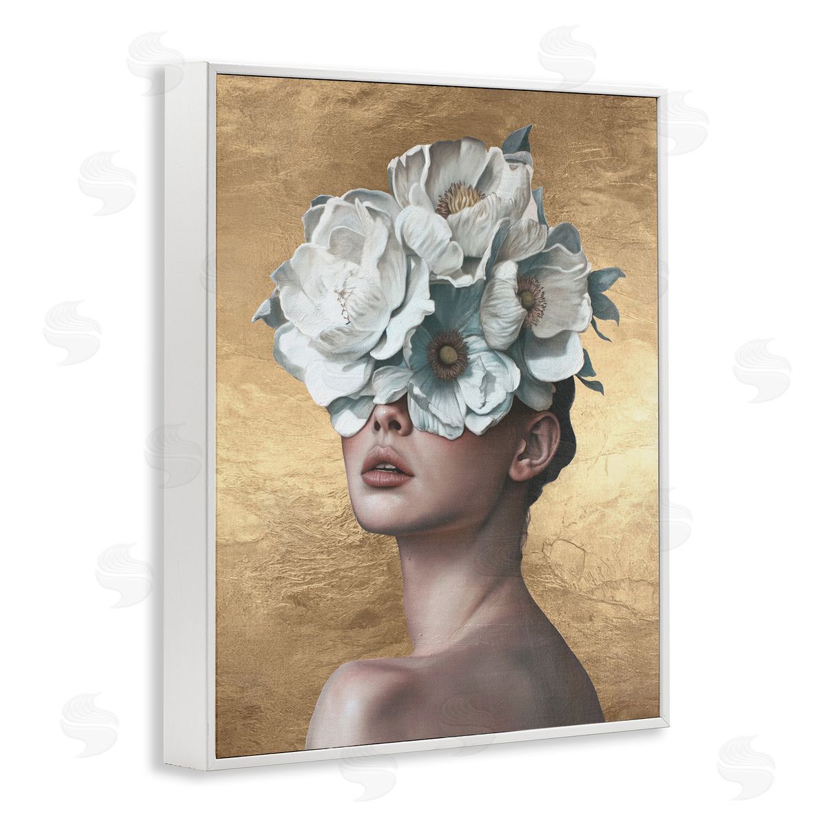 Flower Lady on Gold White Frame Print Wall Art, Home Decor by Svetlana Aleynikova