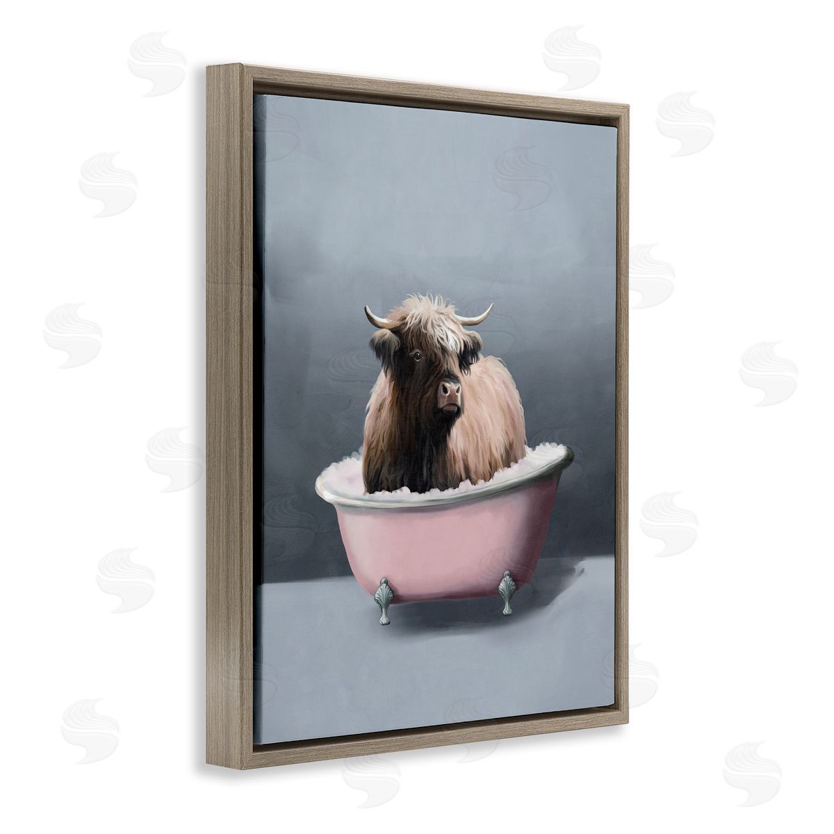 Buffalo in Pink Tub Brown Floating Frame Canvas Wall Art, Home Decor by Svetlana Aleynikova