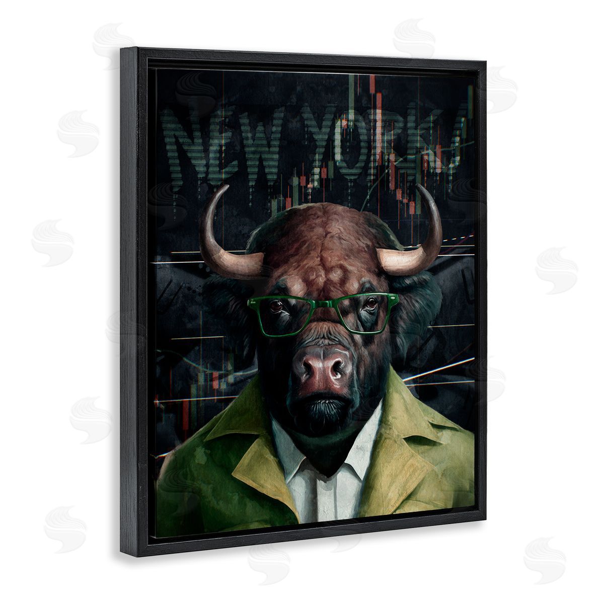 Stylish Bull New York Black Floating Frame Canvas Wall Art, Home Decor by Svetlana Aleynikova