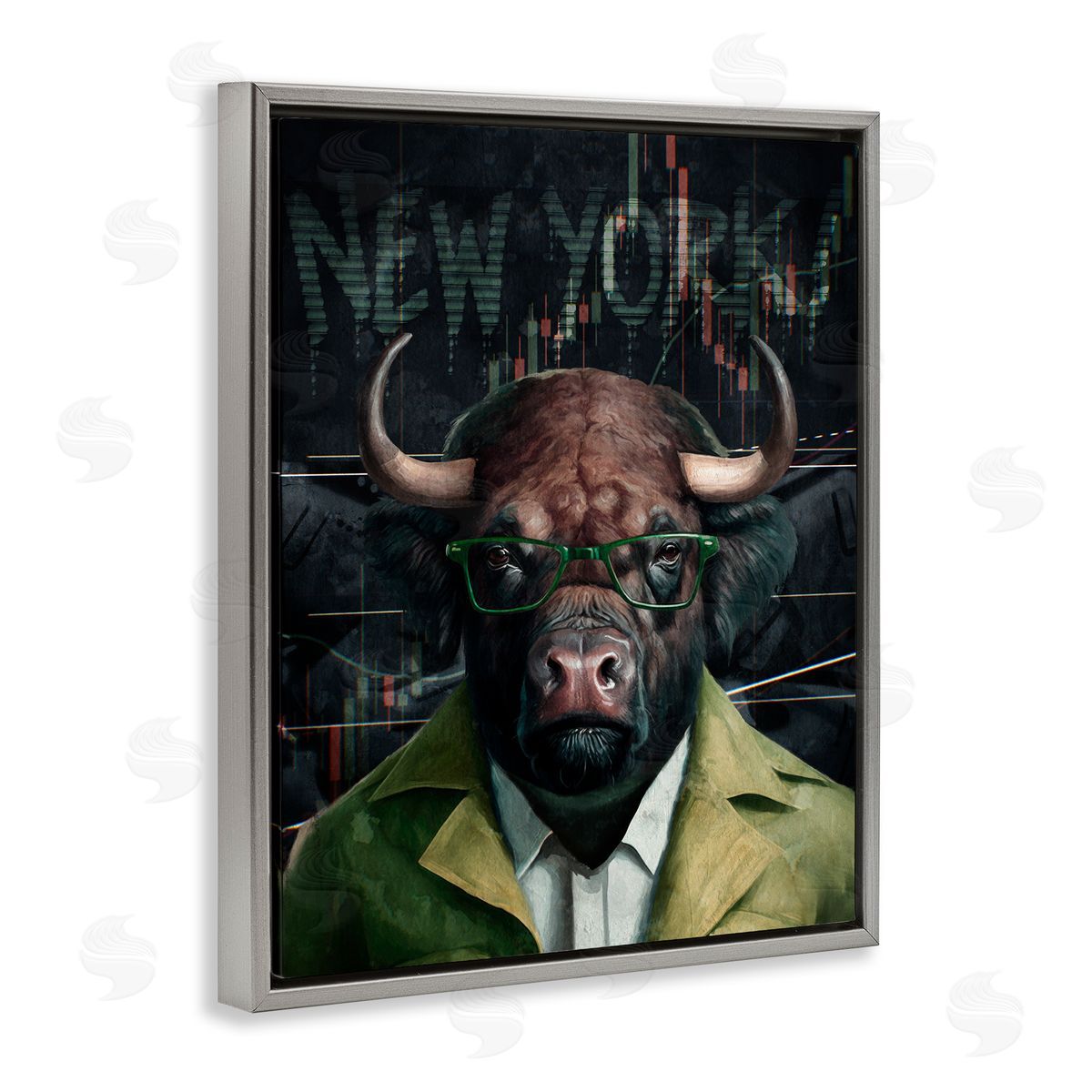 Stylish Bull New York Grey Floating Frame Canvas Wall Art, Home Decor by Svetlana Aleynikova