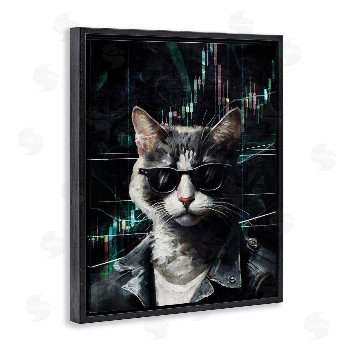 Trendy Cat Sunglasses Black Floating Frame Canvas Wall Art, Home Decor by Svetlana Aleynikova