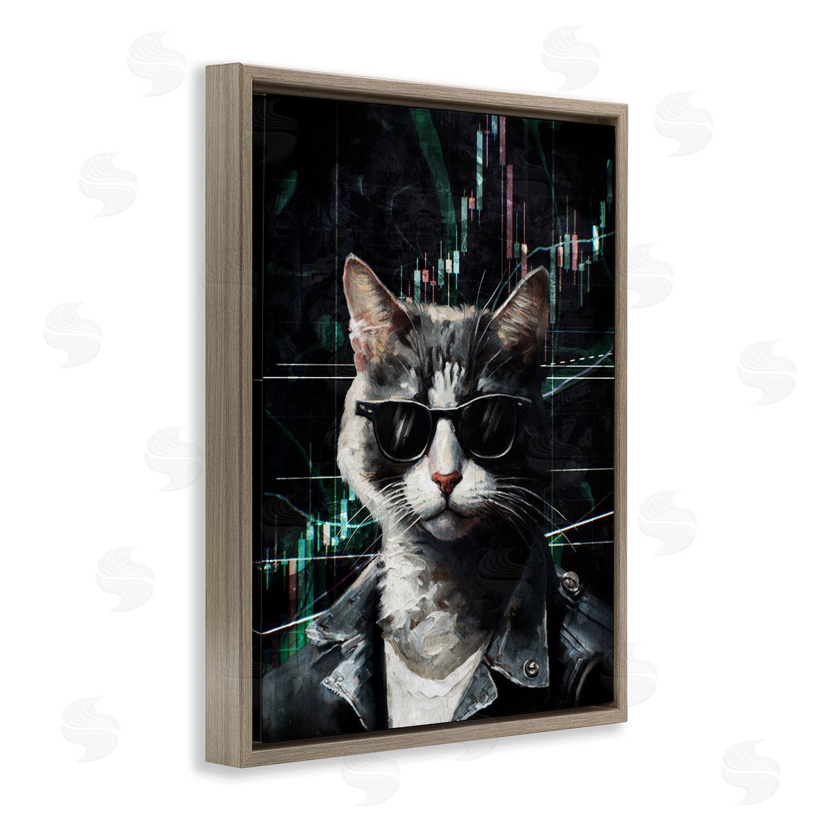 Trendy Cat Sunglasses Brown Floating Frame Canvas Wall Art, Home Decor by Svetlana Aleynikova