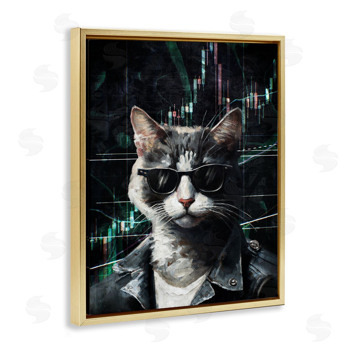Trendy Cat Sunglasses Gold Floating Frame Canvas Wall Art, Home Decor by Svetlana Aleynikova