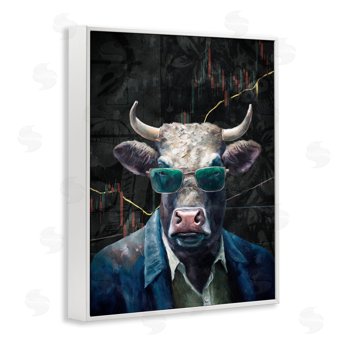Bull in Sunglasses White Frame Print Wall Art, Home Decor by Svetlana Aleynikova