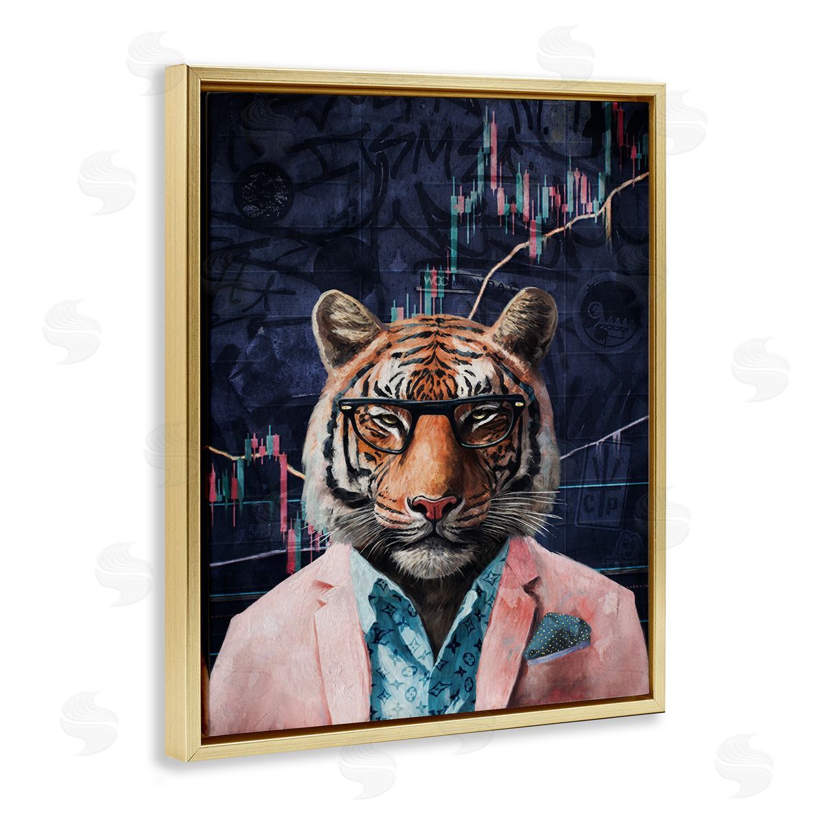 Trendy Tiger on Abstract Gold Floating Frame Canvas Wall Art, Home Decor by Svetlana Aleynikova