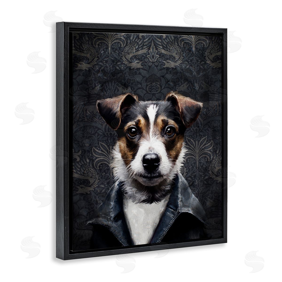 Dog with Ornate Background Black Floating Frame Canvas Wall Art, Home Decor by Svetlana Aleynikova