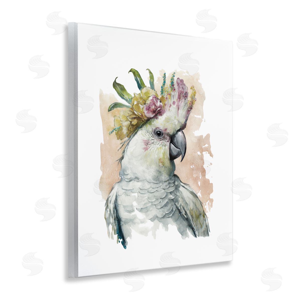 Cockatiel with Pink Flower Wood Plaque Wall Art, Home Decor by Svetlana Aleynikova