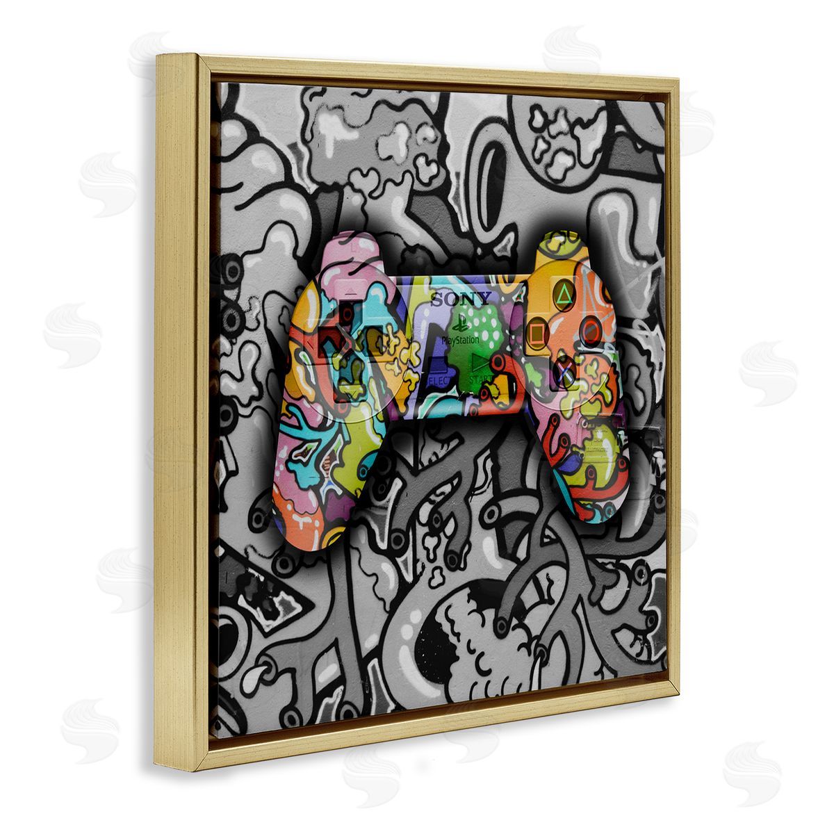 Urban Patterned Controller Gold Floating Frame Canvas Wall Art, Home Decor by Svetlana Aleynikova