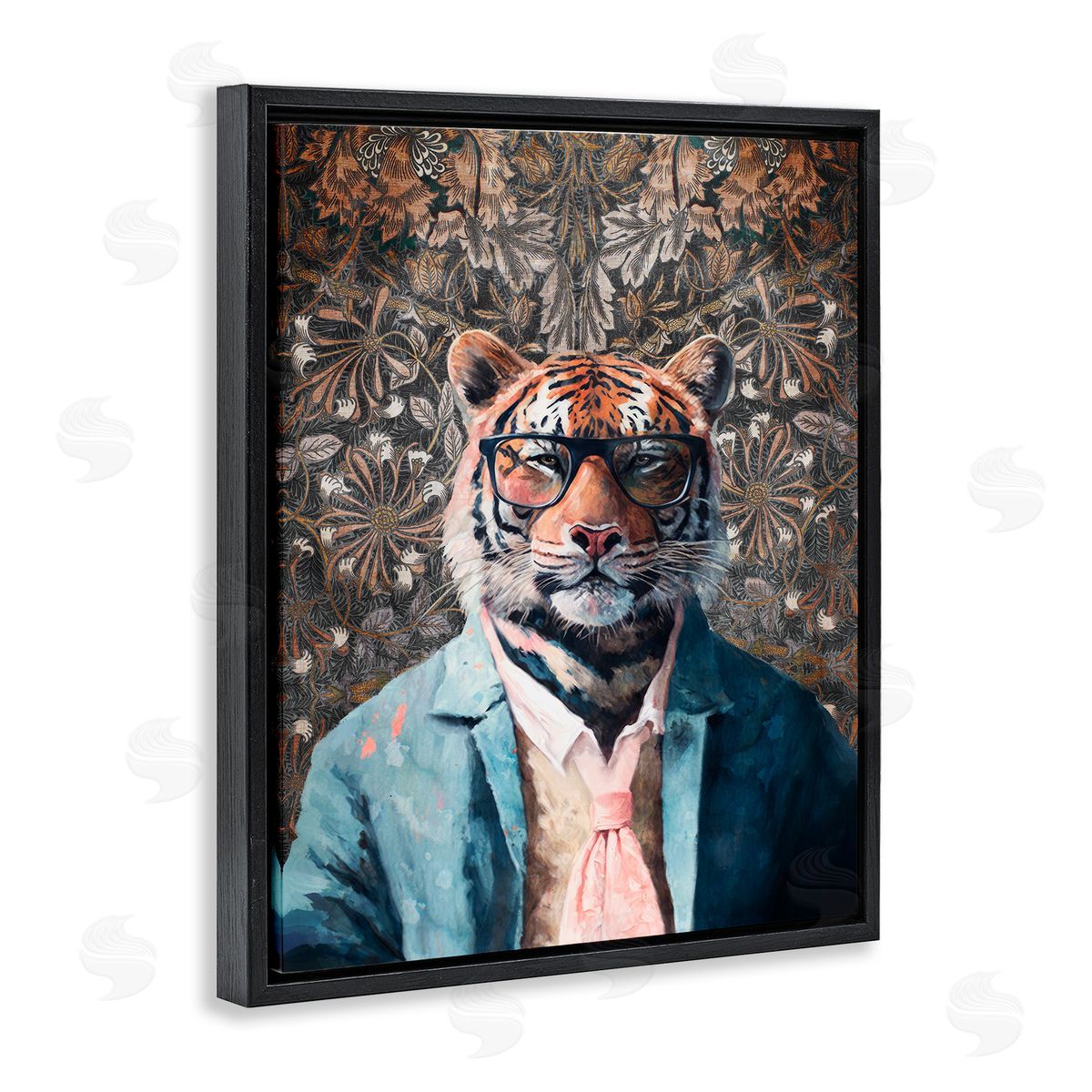 Stylish Tiger in Glasses Black Floating Frame Canvas Wall Art, Home Decor by Svetlana Aleynikova