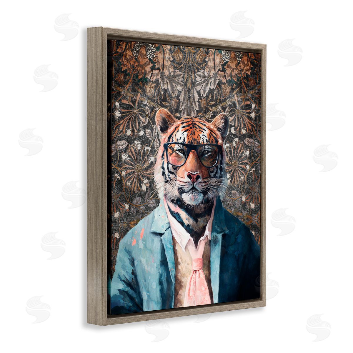 Stylish Tiger in Glasses Brown Floating Frame Canvas Wall Art, Home Decor by Svetlana Aleynikova