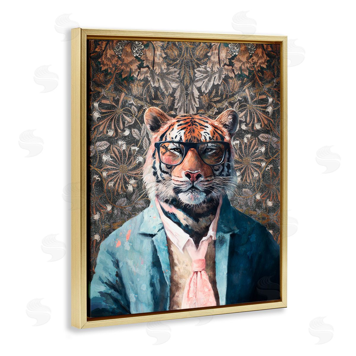 Stylish Tiger in Glasses Gold Floating Frame Canvas Wall Art, Home Decor by Svetlana Aleynikova