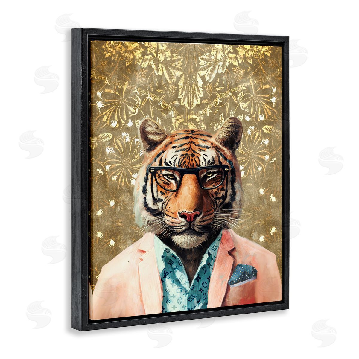 Stylish Tiger Gold Wall Black Floating Frame Canvas Wall Art, Home Decor by Svetlana Aleynikova