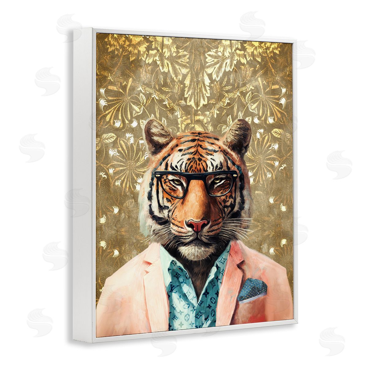 Stylish Tiger Gold Wall White Frame Print Wall Art, Home Decor by Svetlana Aleynikova