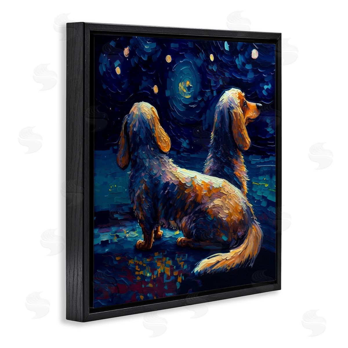 Van Gogh Style Dogs Black Floating Frame Canvas Wall Art, Home Decor by Svetlana Aleynikova