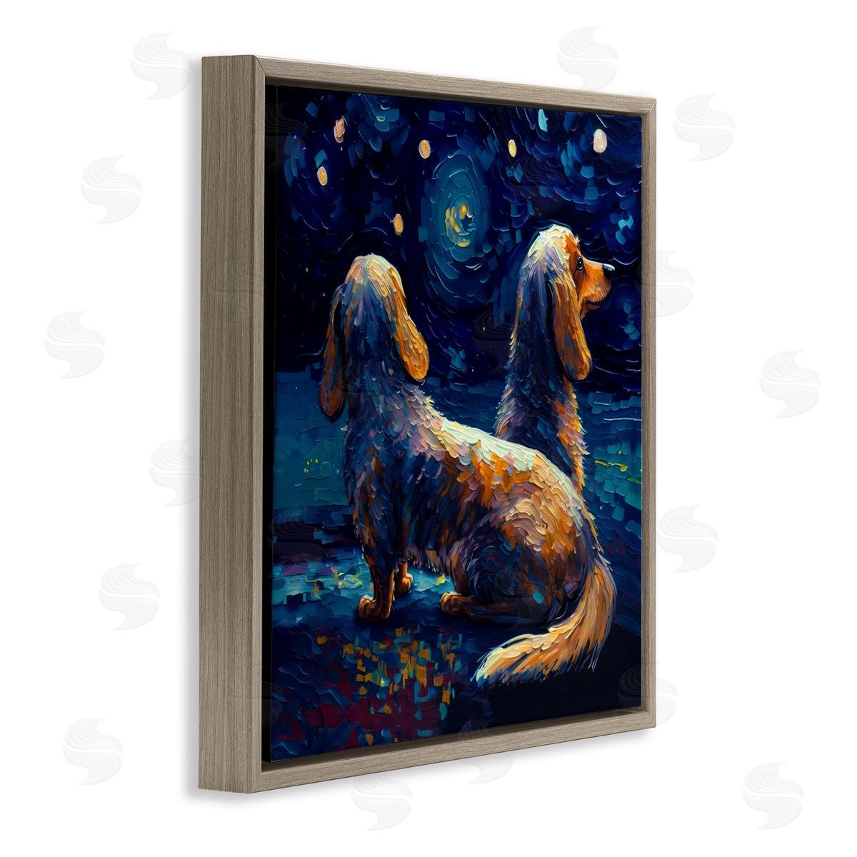 Van Gogh Style Dogs Brown Floating Frame Canvas Wall Art, Home Decor by Svetlana Aleynikova