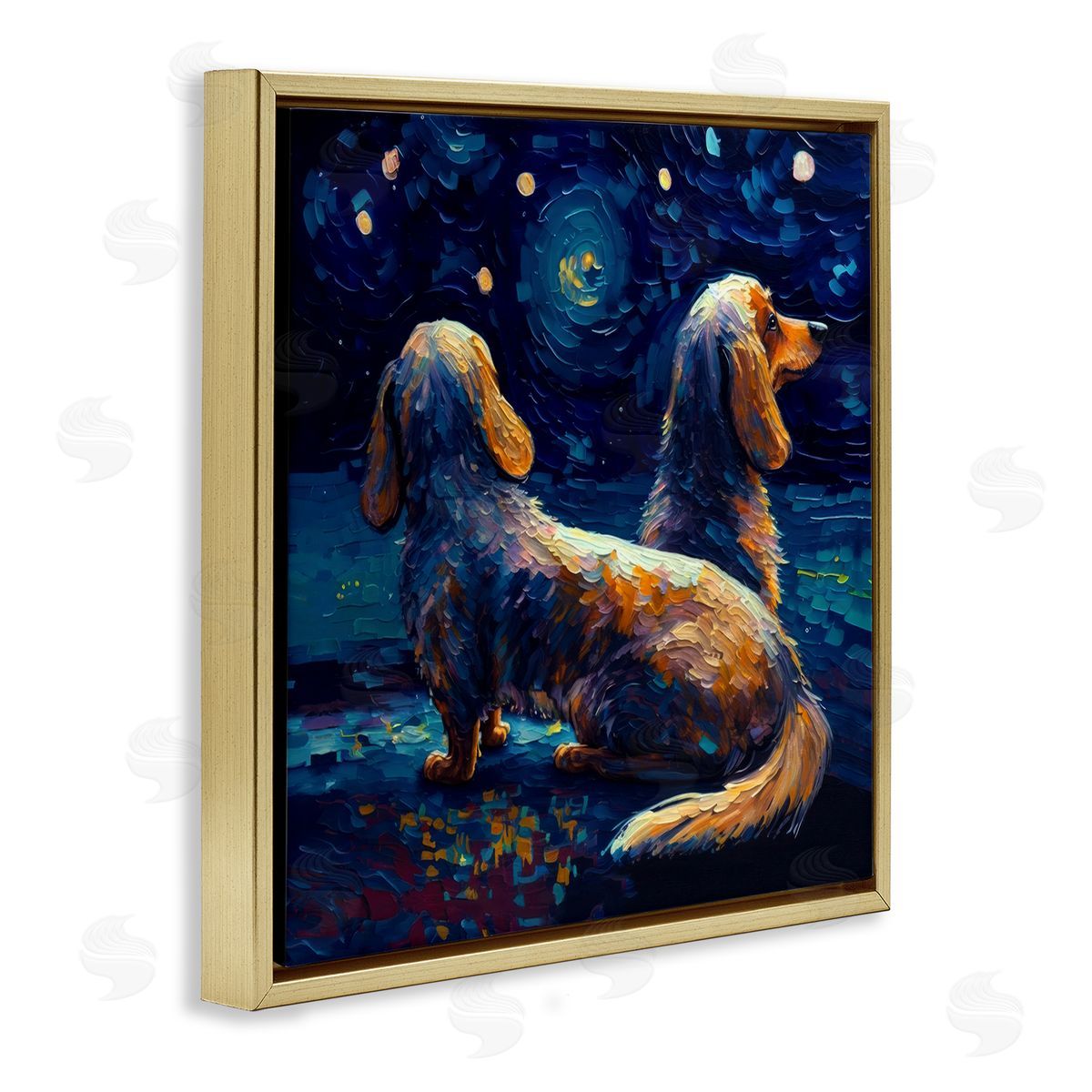 Van Gogh Style Dogs Gold Floating Frame Canvas Wall Art, Home Decor by Svetlana Aleynikova