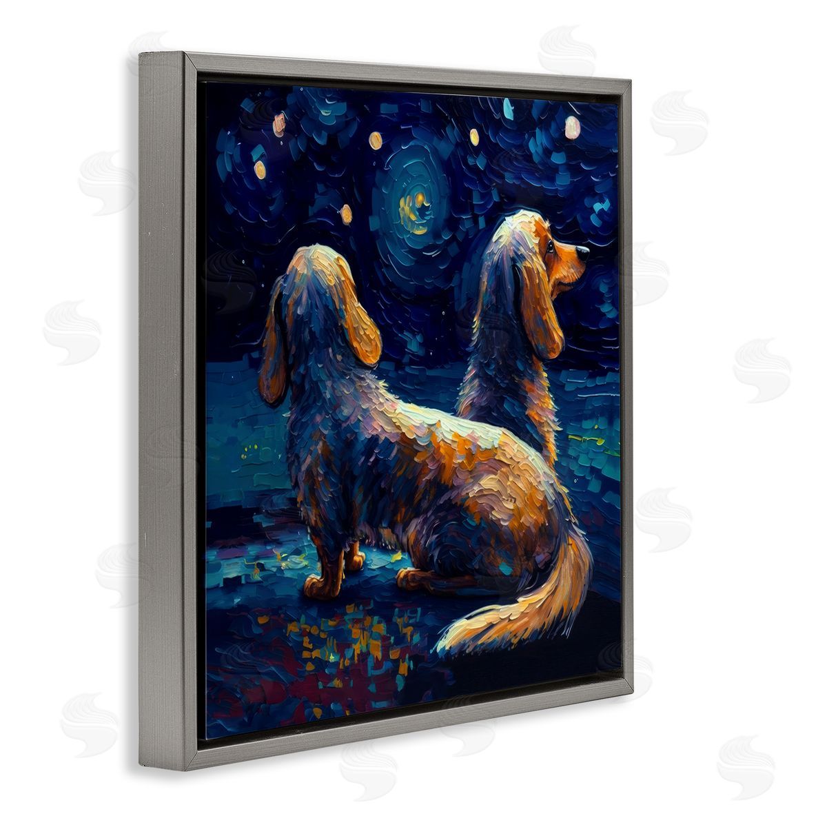 Van Gogh Style Dogs Grey Floating Frame Canvas Wall Art, Home Decor by Svetlana Aleynikova
