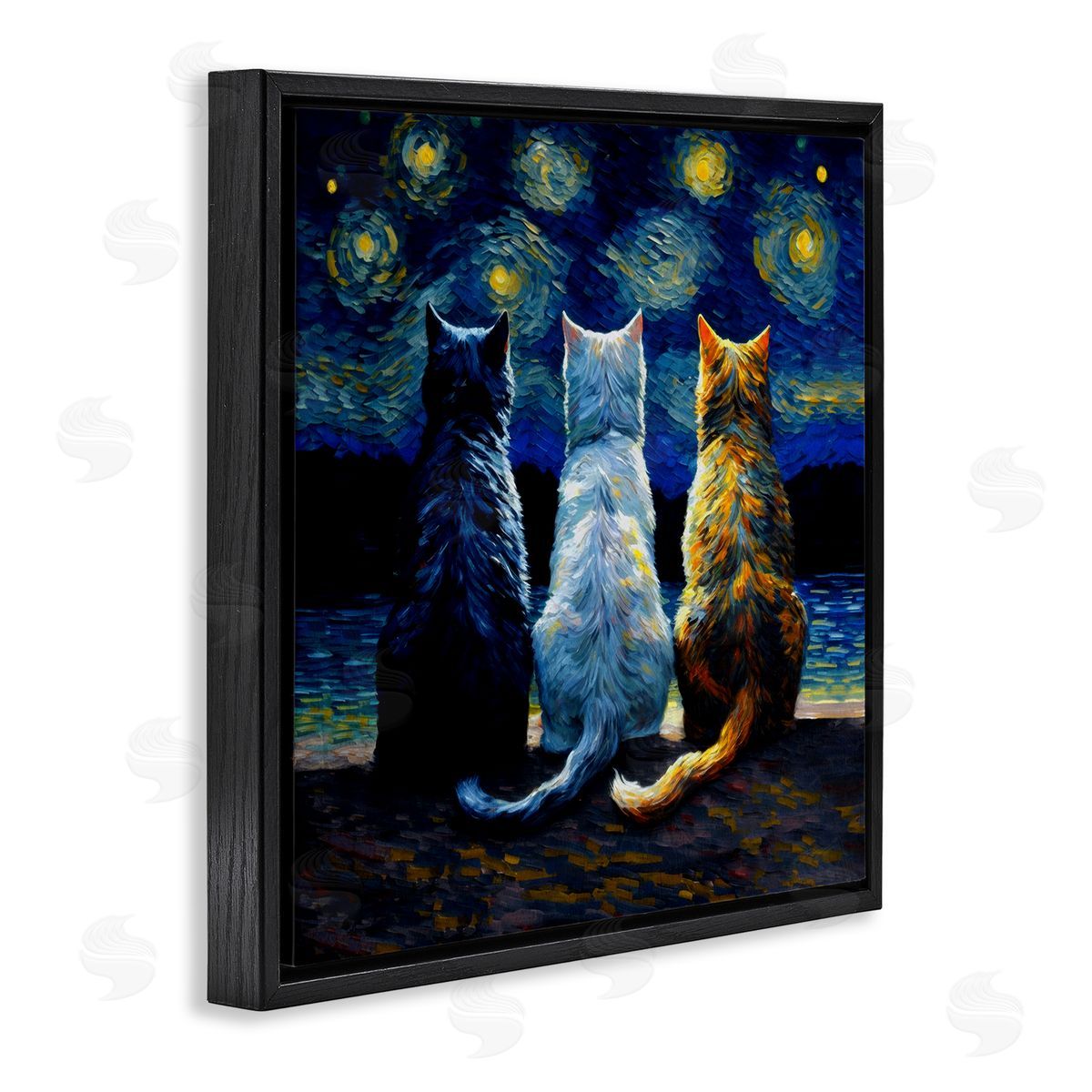 Van Gogh Style Cats Black Floating Frame Canvas Wall Art, Home Decor by Svetlana Aleynikova