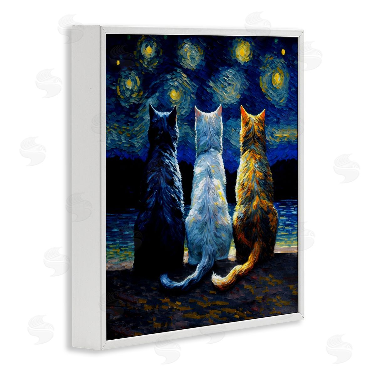 Van Gogh Style Cats White Frame Print Wall Art, Home Decor by Svetlana Aleynikova