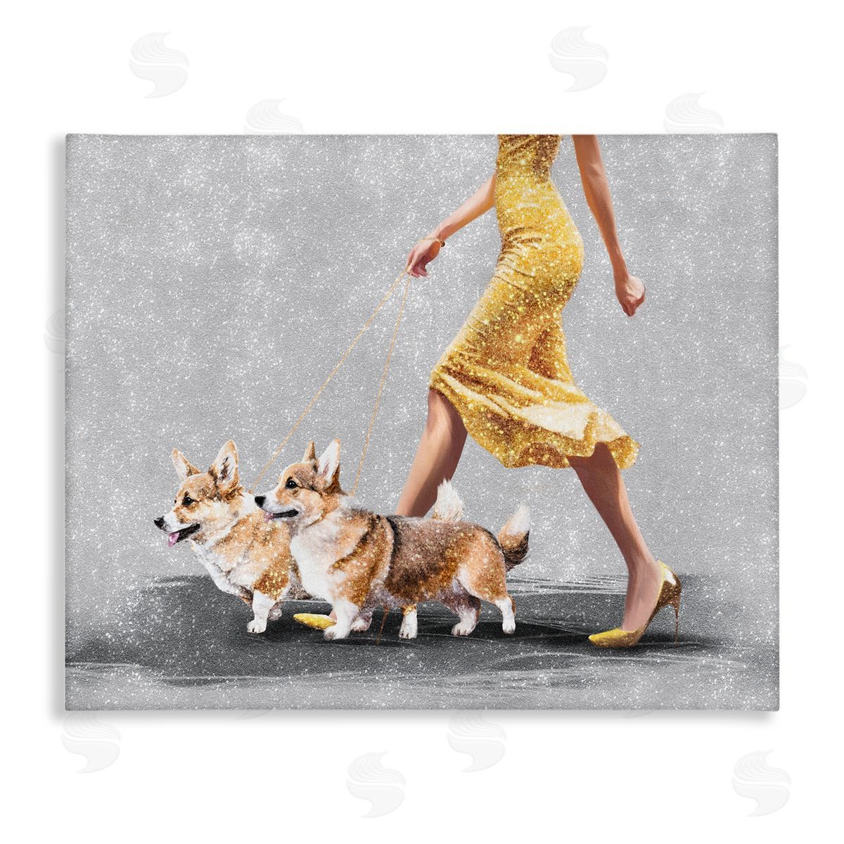 Chic Woman with Corgis Canvas Wall Art, Home Decor by Svetlana Aleynikova