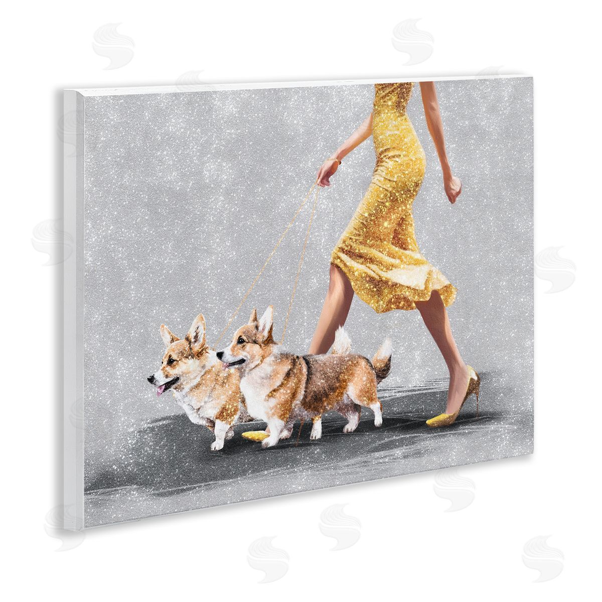 Chic Woman with Corgis Wood Plaque Wall Art, Home Decor by Svetlana Aleynikova