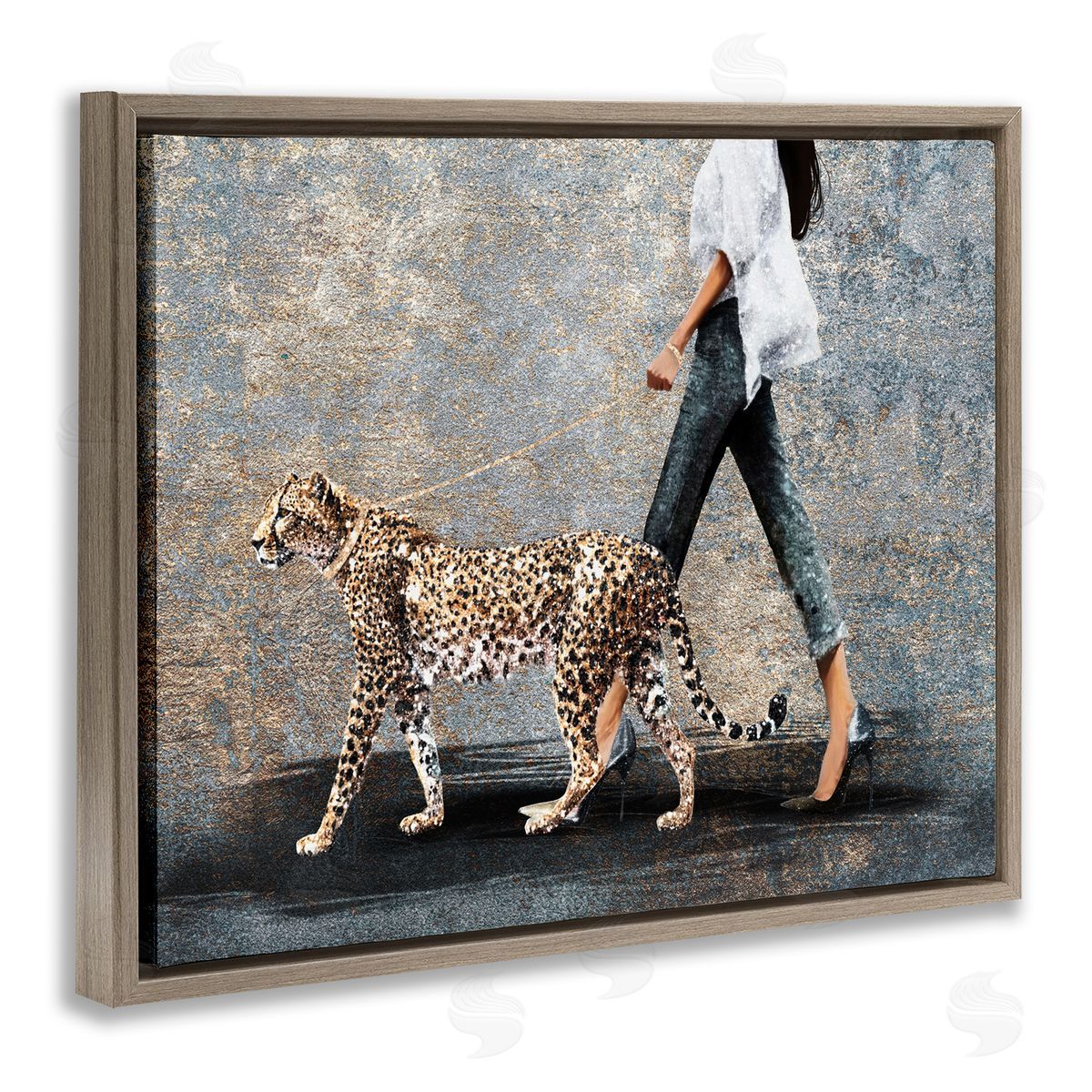 Trendy Woman with Leopard Brown Floating Frame Canvas Wall Art, Home Decor by Svetlana Aleynikova