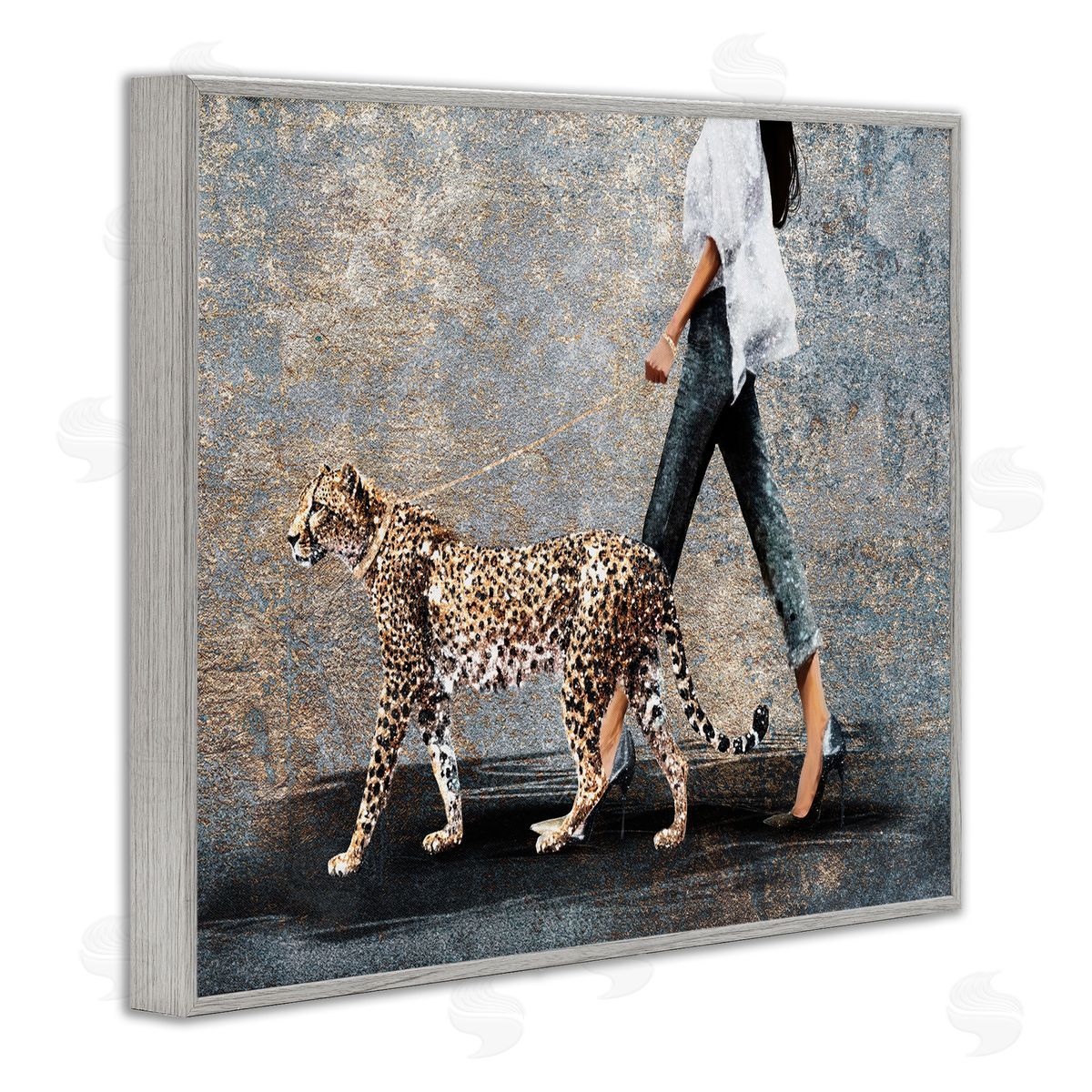 Trendy Woman with Leopard Grey Frame Print Wall Art, Home Decor by Svetlana Aleynikova