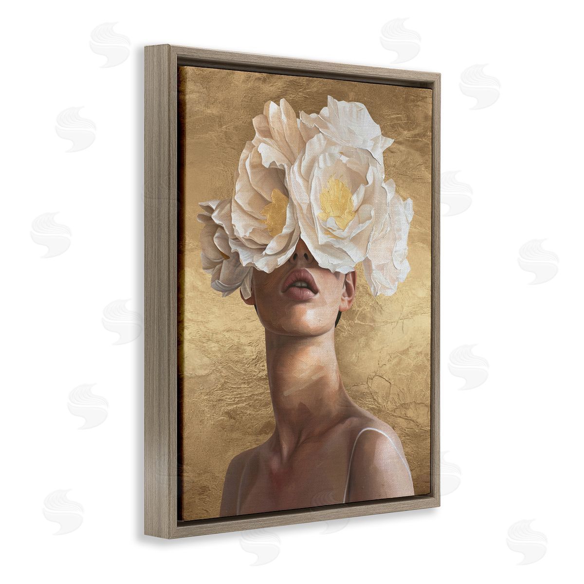 Surreal Flower Lady Brown Floating Frame Canvas Wall Art, Home Decor by Svetlana Aleynikova