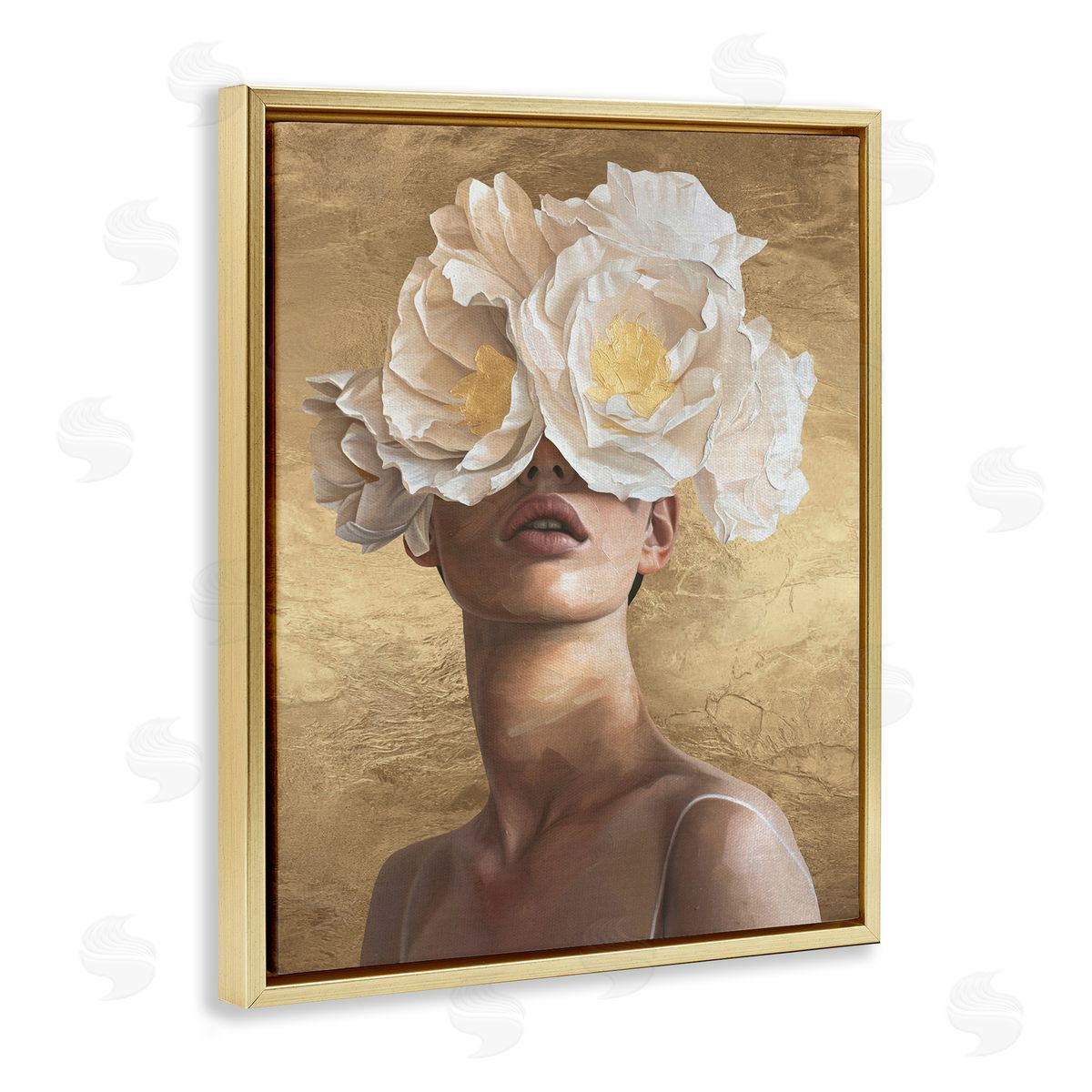 Surreal Flower Lady Gold Floating Frame Canvas Wall Art, Home Decor by Svetlana Aleynikova