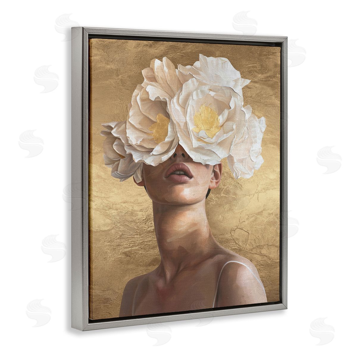 Surreal Flower Lady Grey Floating Frame Canvas Wall Art, Home Decor by Svetlana Aleynikova