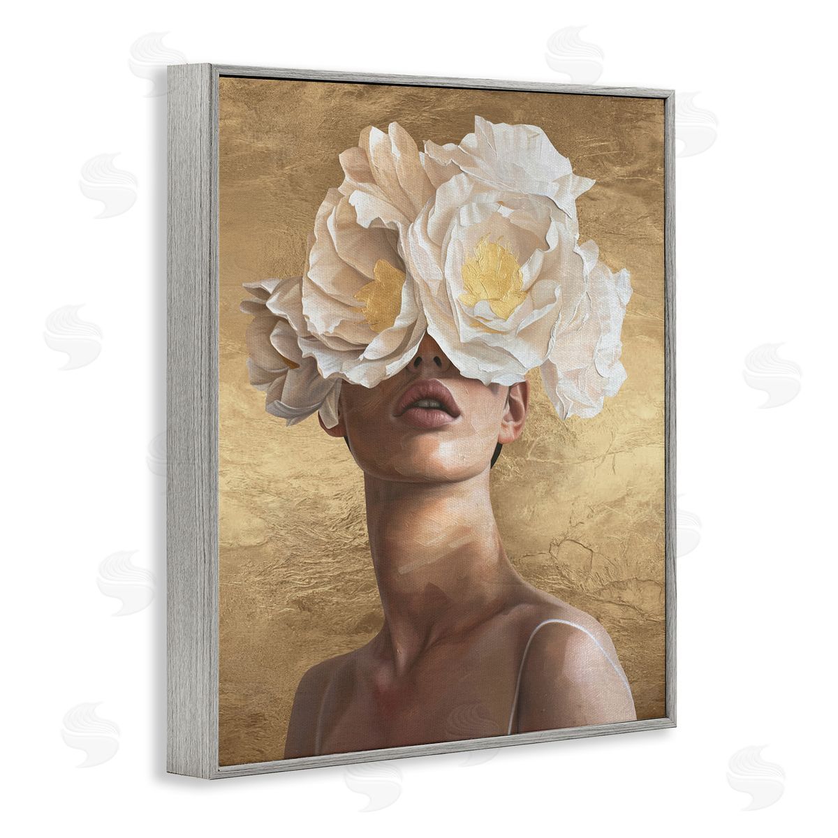 Surreal Flower Lady Grey Frame Print Wall Art, Home Decor by Svetlana Aleynikova