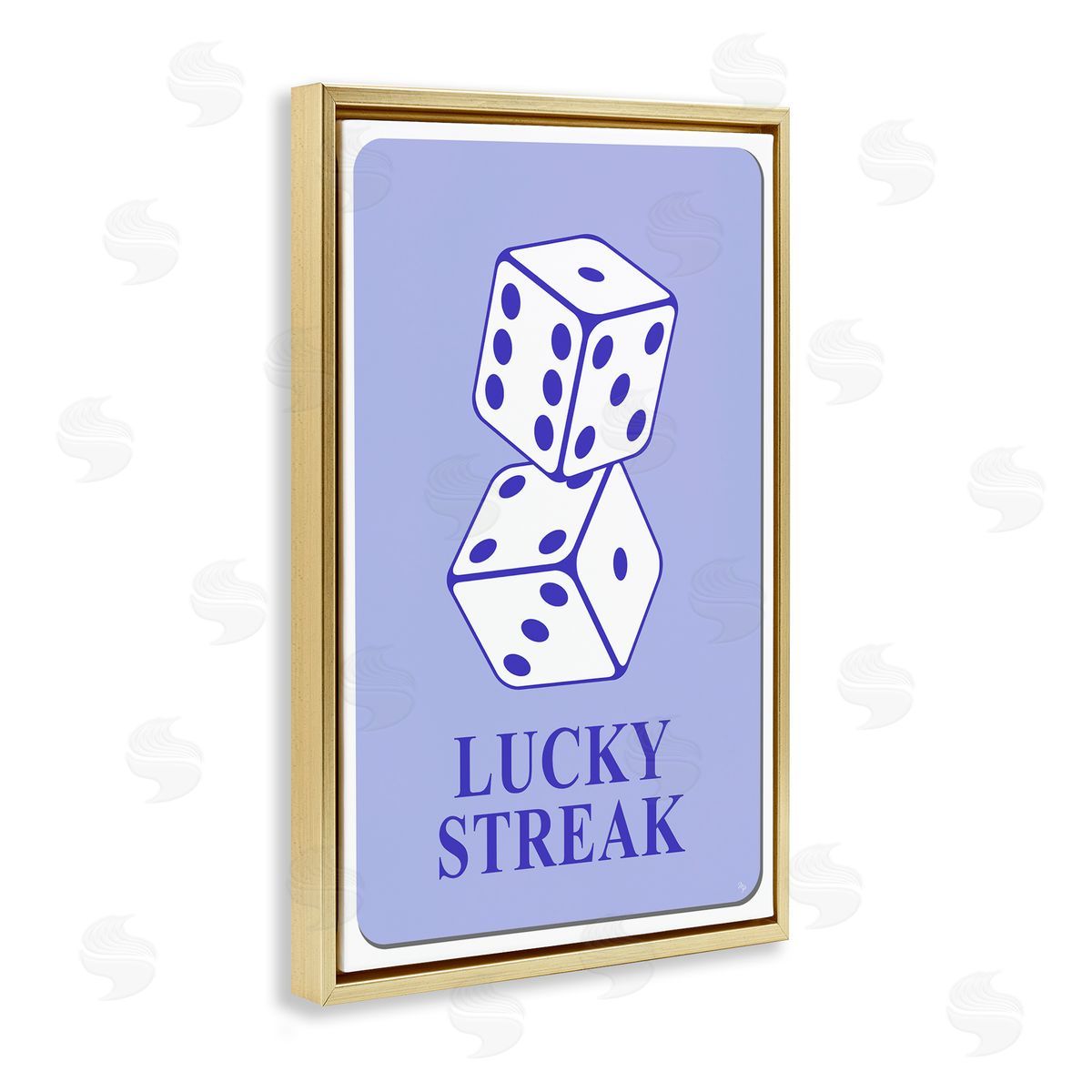 Blue Lucky Streak Dice Gold Floating Frame Canvas Wall Art, Home Decor by Martina Pavlova
