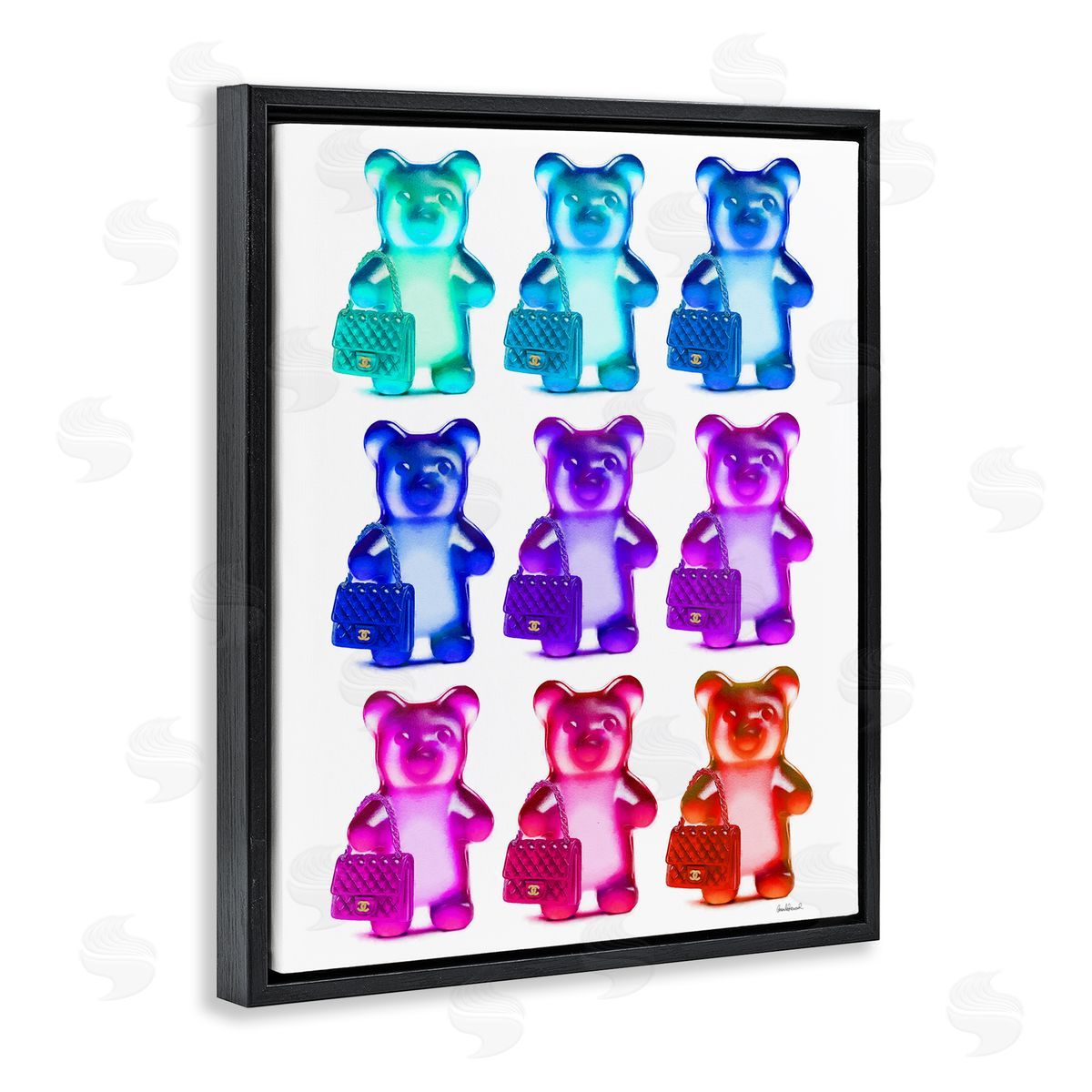 Bright Hued Bears & Bags Black Floating Frame Canvas Wall Art, Home Decor by Amanda Greenwood