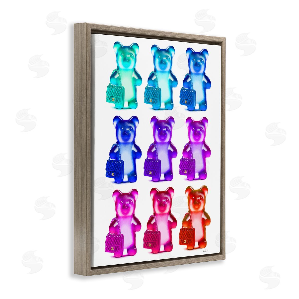Bright Hued Bears & Bags Brown Floating Frame Canvas Wall Art, Home Decor by Amanda Greenwood