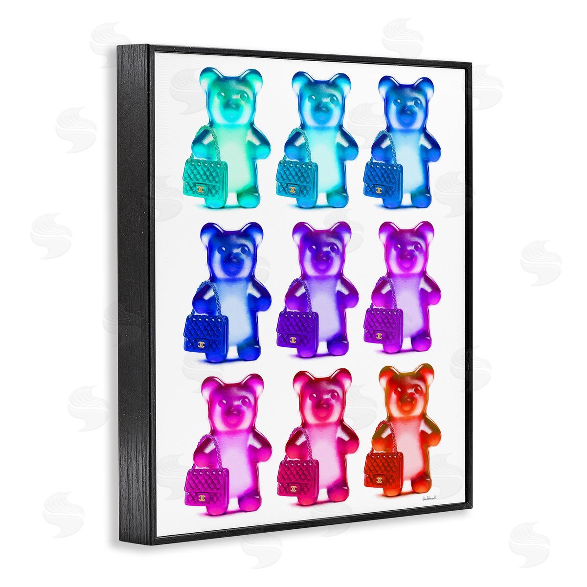 Bright Hued Bears & Bags Black Frame Print Wall Art, Home Decor by Amanda Greenwood