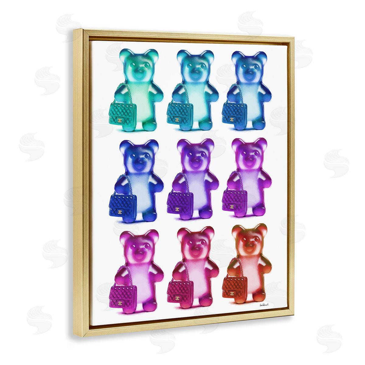 Fashion Bears & Bags Gold Floating Frame Canvas Wall Art, Home Decor by Amanda Greenwood