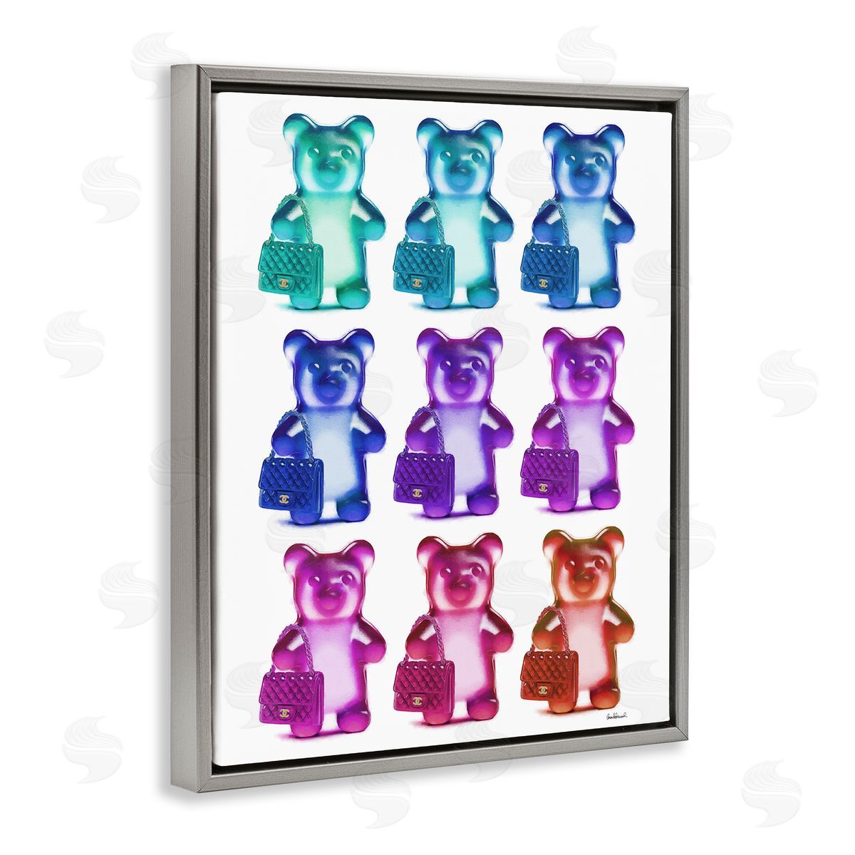 Fashion Bears & Bags Grey Floating Frame Canvas Wall Art, Home Decor by Amanda Greenwood