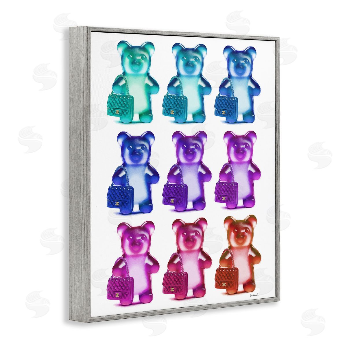 Fashion Bears & Bags Grey Frame Print Wall Art, Home Decor by Amanda Greenwood