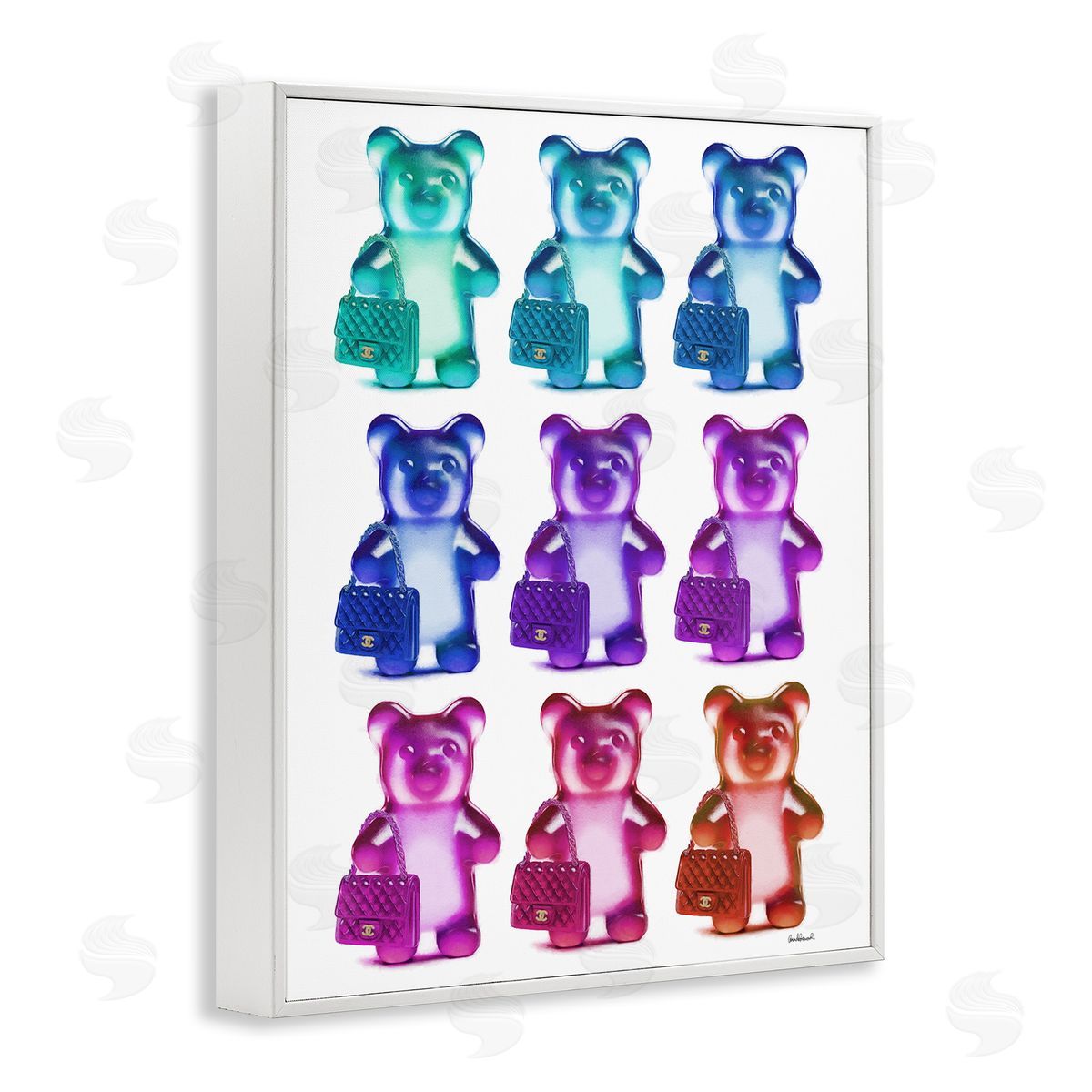 Fashion Bears & Bags White Frame Print Wall Art, Home Decor by Amanda Greenwood