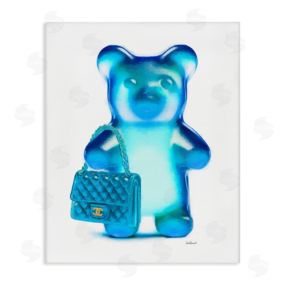 Blue Trendy Bear & Bag Canvas Wall Art, Home Decor by Amanda Greenwood