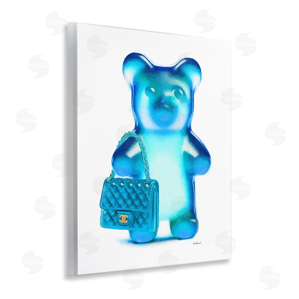 Blue Trendy Bear & Bag Wood Plaque Wall Art, Home Decor by Amanda Greenwood