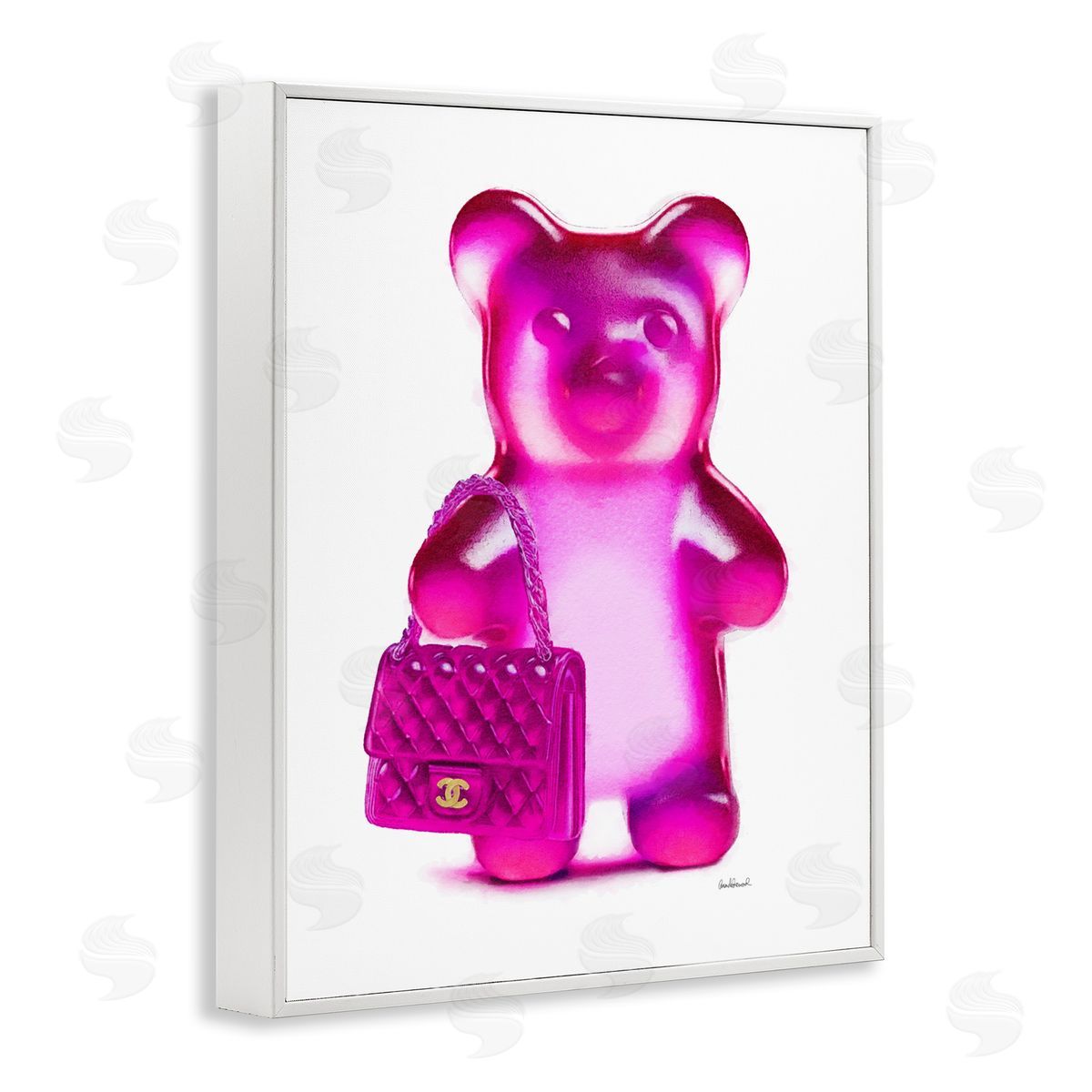 Pink Bear & Purse White Frame Print Wall Art, Home Decor by Amanda Greenwood