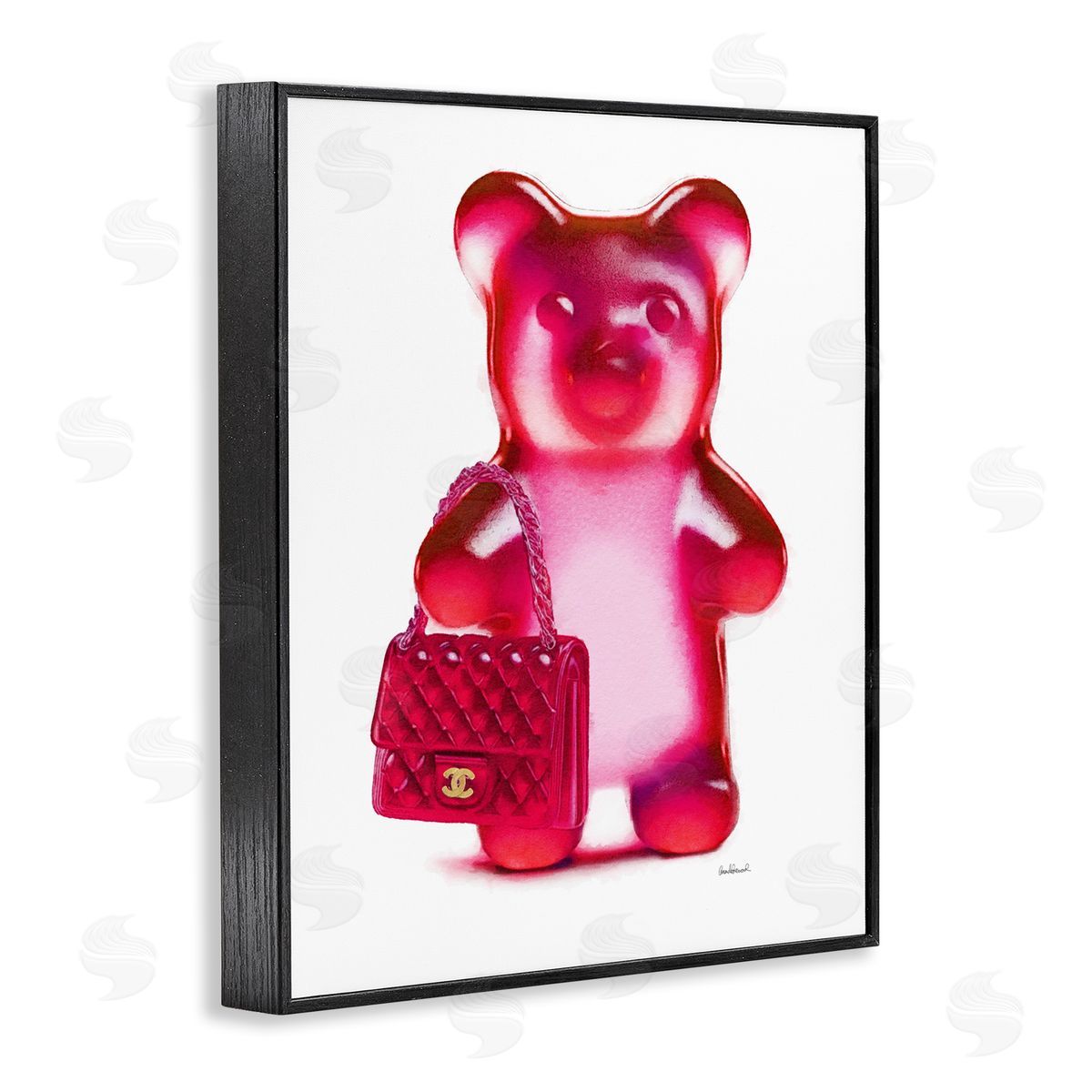 Red Bear & Purse Black Frame Print Wall Art, Home Decor by Amanda Greenwood