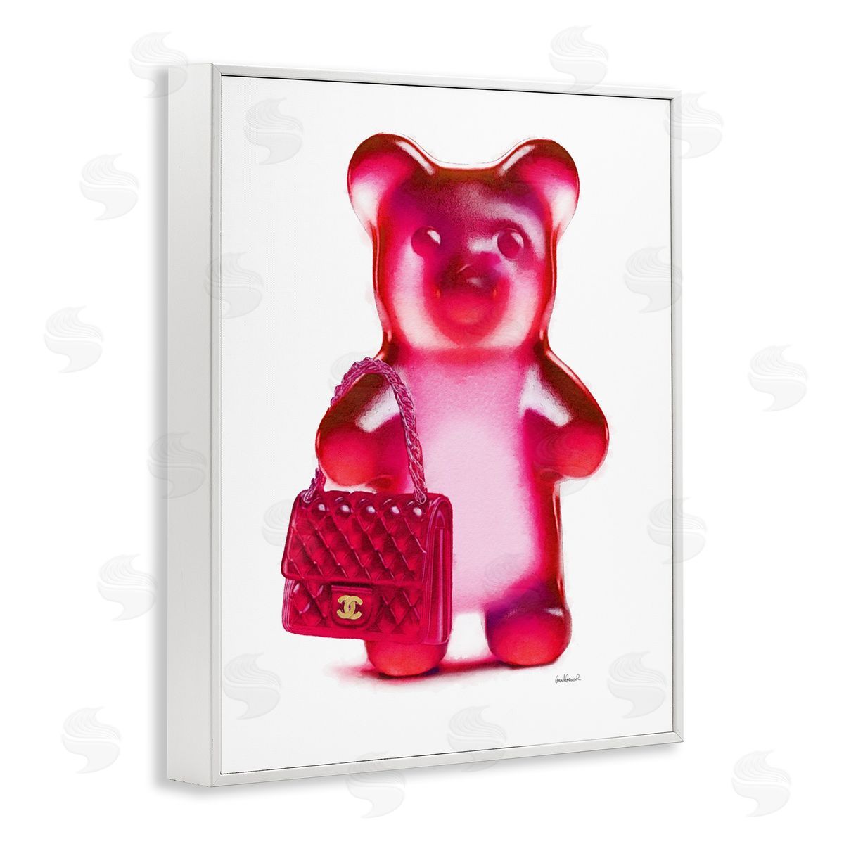 Red Bear & Purse White Frame Print Wall Art, Home Decor by Amanda Greenwood