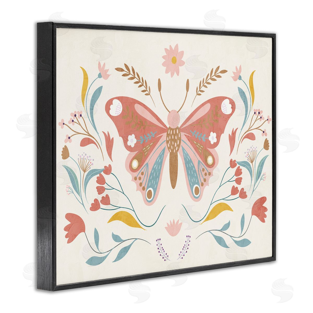 Boho Folk Butterfly Black Frame Print Wall Art, Home Decor by Kim Allen