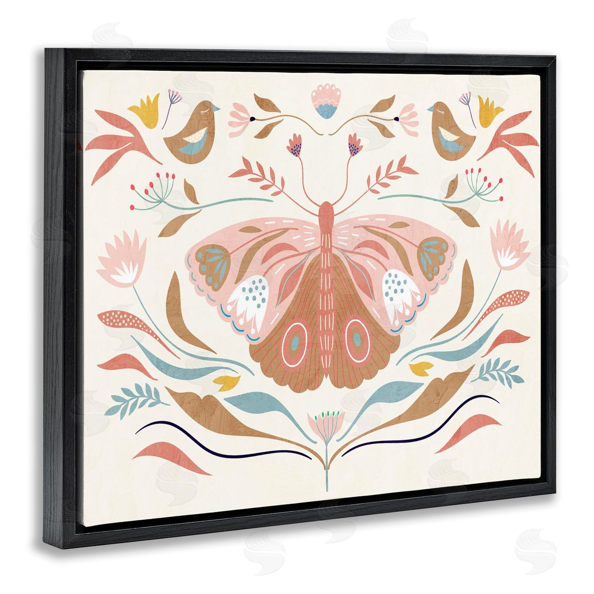 Boho Folk Moth Black Floating Frame Canvas Wall Art, Home Decor by Kim Allen