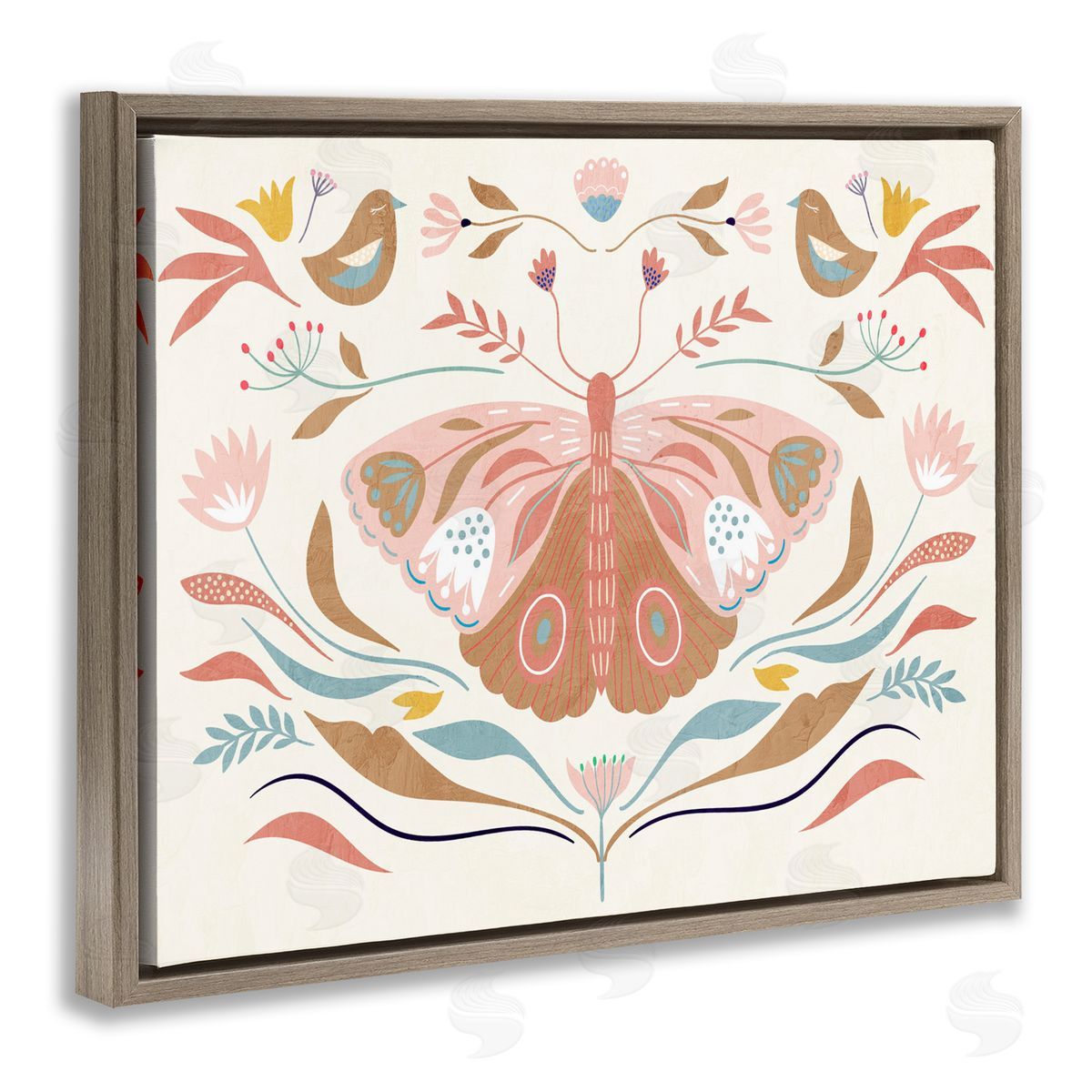 Boho Folk Moth Brown Floating Frame Canvas Wall Art, Home Decor by Kim Allen