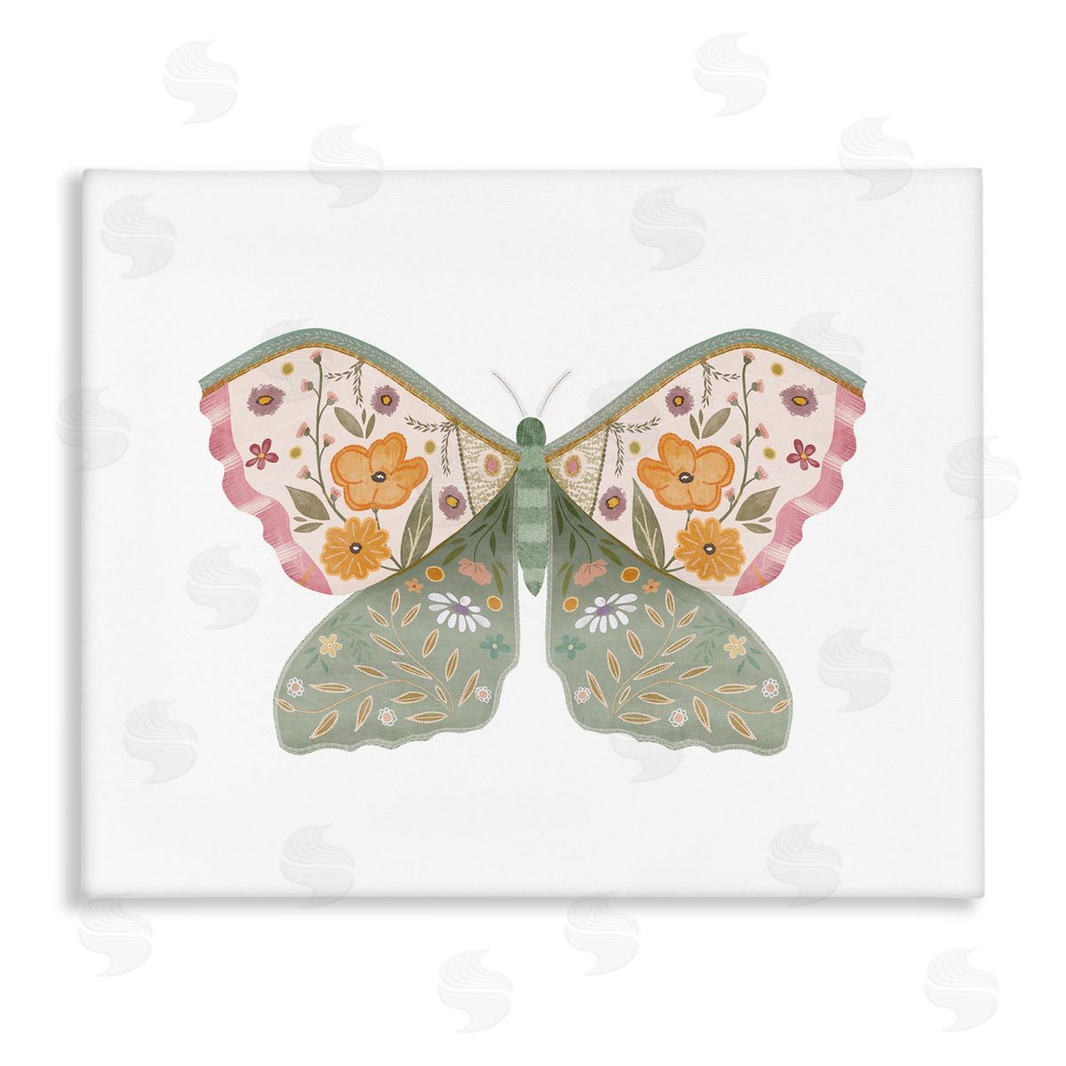 Moth with Floral Wings Canvas Wall Art, Home Decor by Leah Straatsma